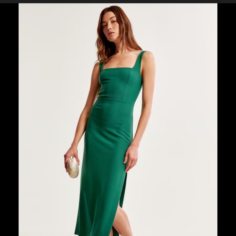 Abercrombie & Fitch Sculpting Stretch Satin Midi Dress